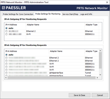 Probe Settings for Monitoring Tab