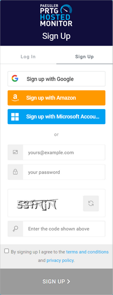 Sign Up to PRTG Hosted Monitor