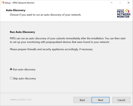 Setup Dialog: Run or Skip Auto-Discovery